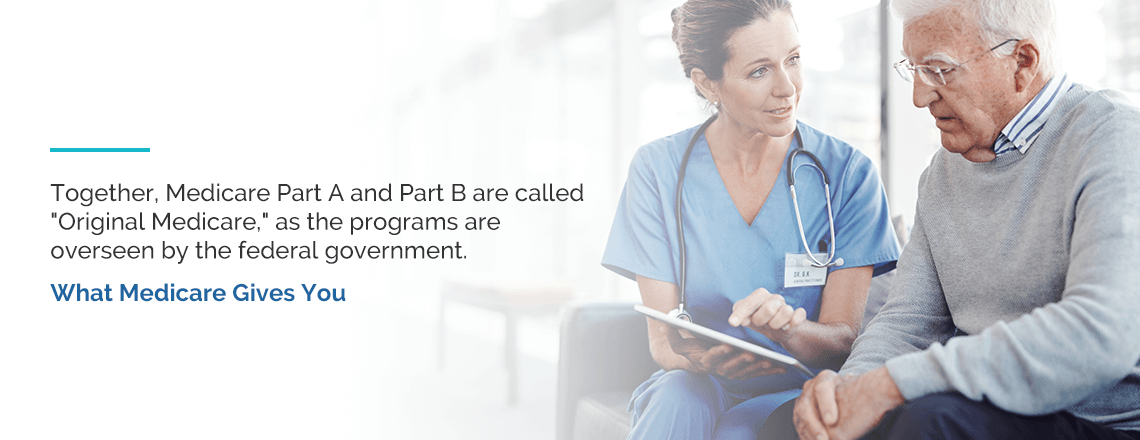 nurse is talking to an older man who is looking at tablet