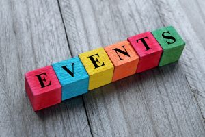 colorful wooden blocks spelling events